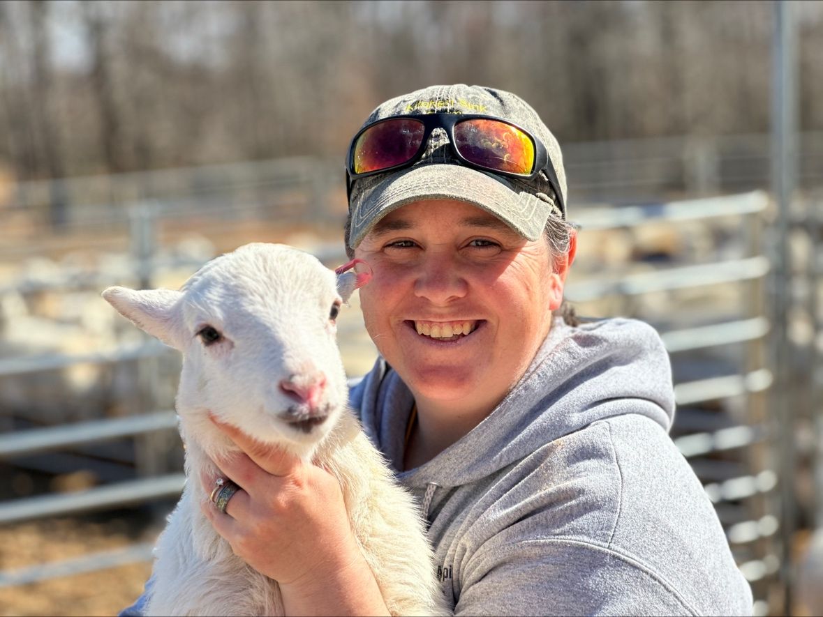 Jess Gray of Gray's LAMBscaping with one of her ewes